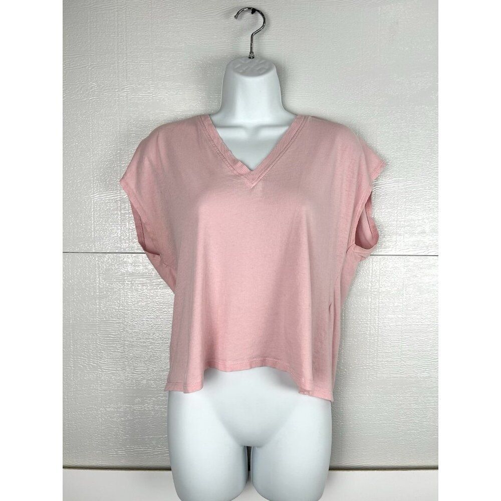 Zara Women Top Medium Pink 100% Polyester Sleeve V Neck Regular Fit See Notes